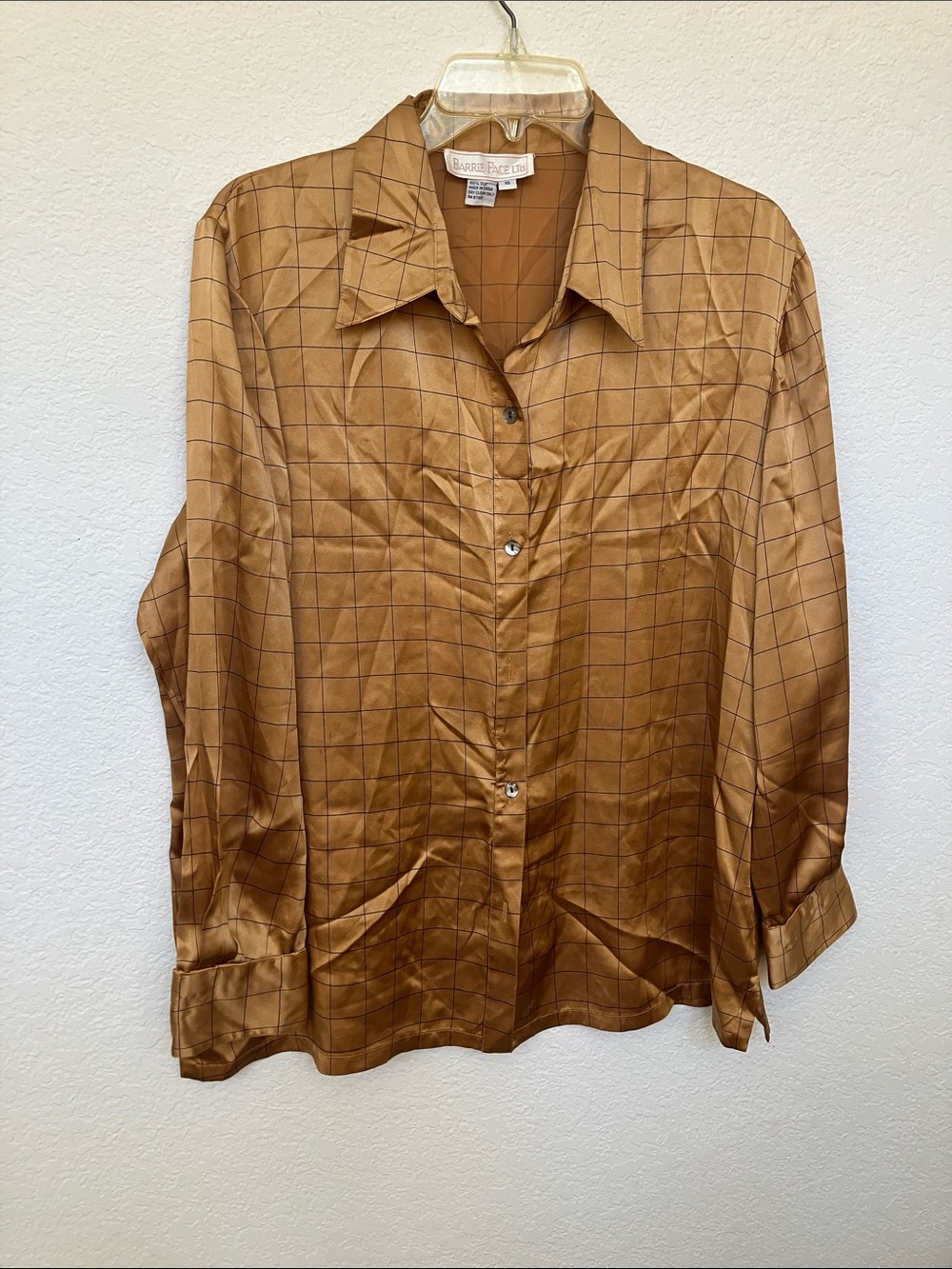 Rene Rofe Golden Tan Grid Button-Down Shirt